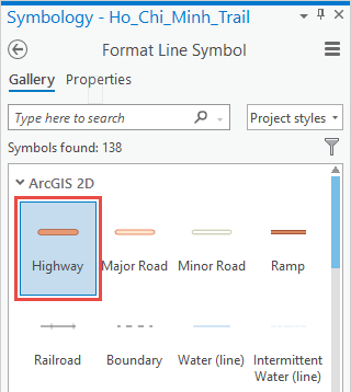 ArcGIS Pro Format Line Symbol pane with Highway symbol selected