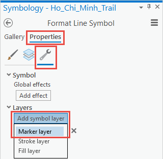 ArcGIS Pro Format Line Symbol pane adding marker layer