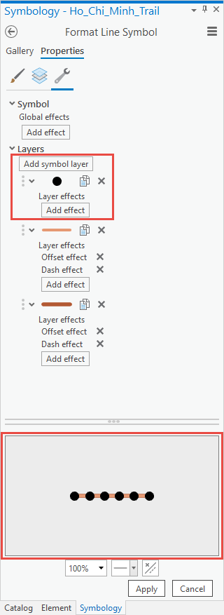 ArcGIS Pro Format Line Symbol full pane with preview window