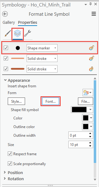 ArcGIS Pro Format Line Symbol pane changing marker layer symbol