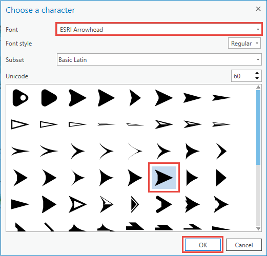 ArcGIS Pro Choose a character dialog box