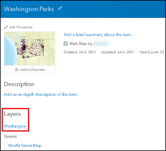 Under Layers, click each layer to open the layer's item details page.