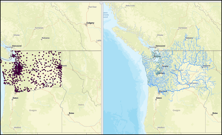 The Washington dashboard displaying the Washington Parks web map after the web map and the layers contained in the web map are shared with the organization.