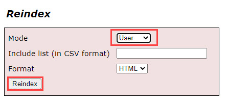 To reindex Portal for ArcGIS, select User from the Mode drop-down list, and click Reindex.