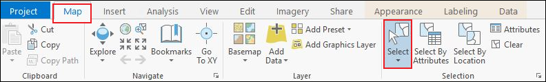 The Map tab displaying the Select tool.