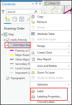 The layer's Contents pane with the option to Select Label Properties