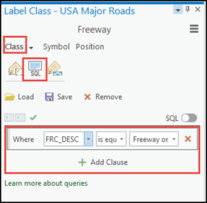 The Label Class pane with the Add clause option