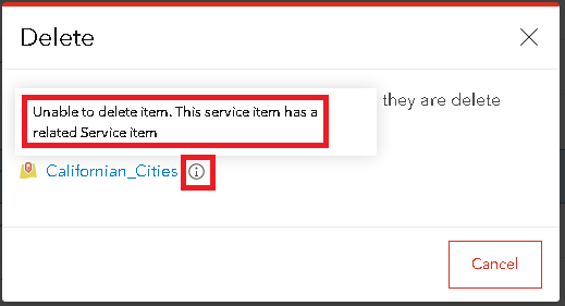 Error: Unable to delete item. This service item has a related Service item.