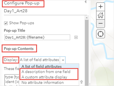 There are few selection when viewing the drop-down list in the Pop-up Contents section, which are A list of field attributes, A description from one field, A custom attribute display, and No attribute information. In this workaround, only select the A custom attribute display or A description from one field option.