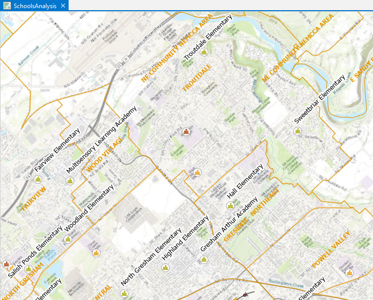 The rotated map and labels in ArcGIS Pro.