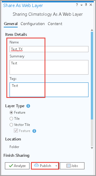 Publish the map layer to ArcGIS Online.
