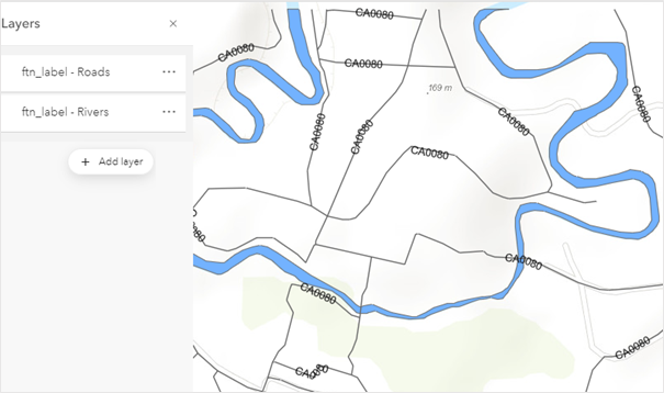 In ArcGIS Online Map Viewer, the labels for the Roads layer are overlapping with the line features, which shows no offset between those two.
