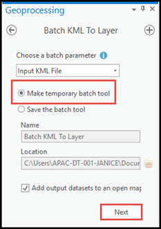 Select a batch parameter