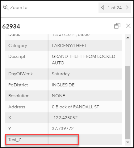 The example of a null value returned when using an Arcade expression in ArcGIS Online Map Viewer.