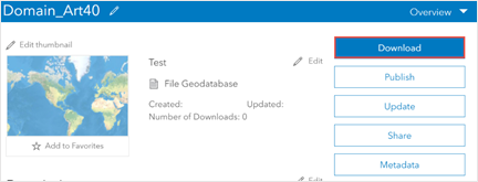 In the file geodatabase's item details page, there is the Download option at the right-side of the page.