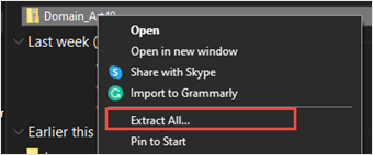 When right-clicking the folder in Windows File Explorer, there is the Extract All... option to unzip the file geodatabase folder.