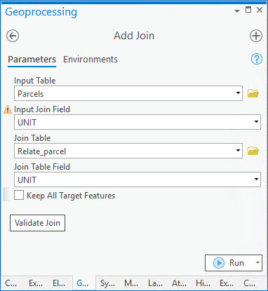 The Parameters for the Add Join tool with the Keep All Target Features unchecked