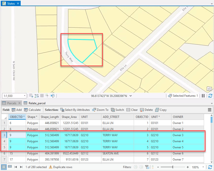 The joined fields with duplicate polygons.