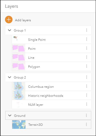 Group layers are created in the Scene Viewer Layers pane.