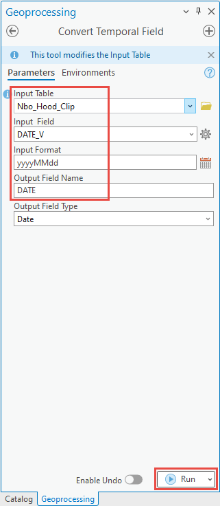 ArcGIS Pro Convert Temporal Field pane