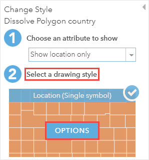 Under the second parameter in the Change Style pane, click OPTIONS to displayed the drawing style of the layer.