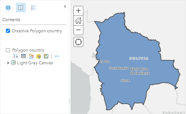 The outline is created around the polygon layer named 'Dissolve Polygon country' represents the country of Bolivia in ArcGIS Online.