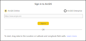 The ArcGIS for Power BI sign in page to ArcGIS Online