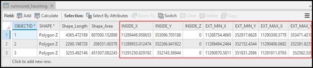 Geometry Properties added in the attribute table