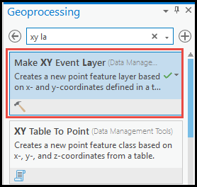 Search for the Make XY Event Layer tool