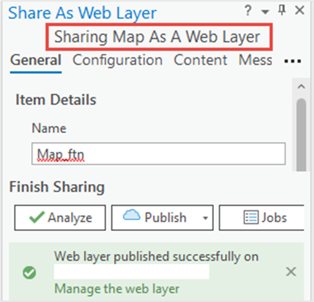 The Share Map As A Web Layer pane.