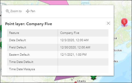 The ArcGIS Dashboards pop-up showing attachments not displayed.