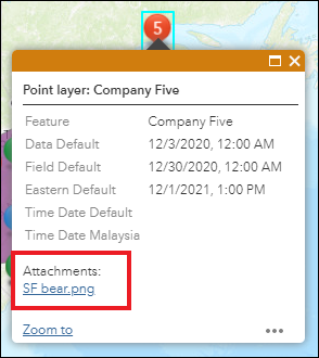 The attachment displayed in the pop-up in ArcGIS Web AppBuilder.