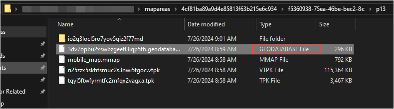 The .geodatabase file in File Explorer.