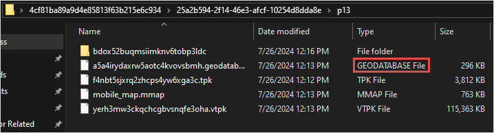 The .geodatabase file in File Explorer.