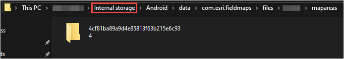 The file path for the file geodatabase in a Samsung device.