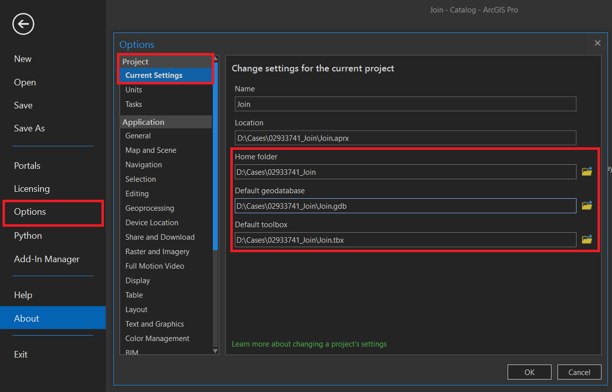 changing the project settings