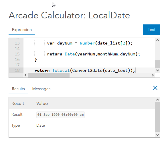 Date value result from running the Arcade script