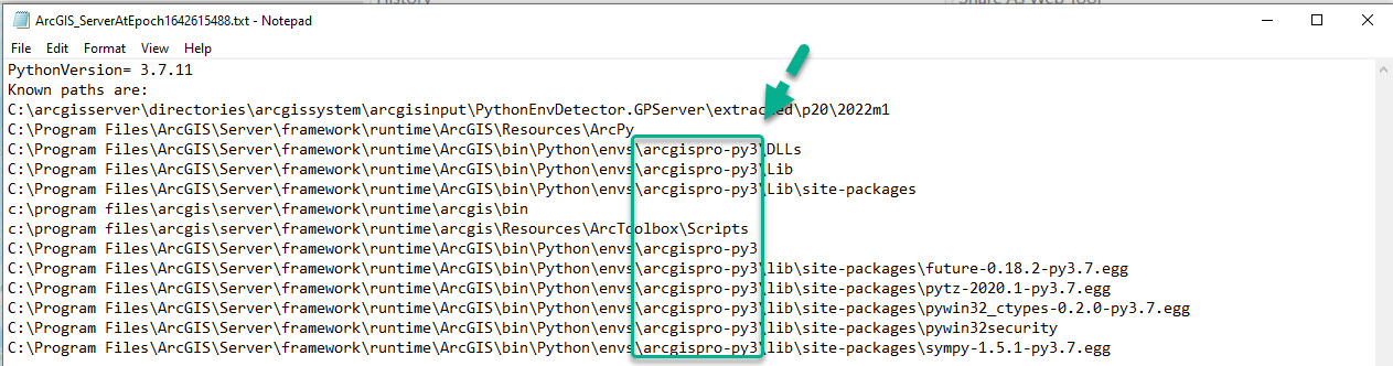 Example of output for ArcGIS_ServerAtEpoch... where the environment 'arcgispro-py3' is active