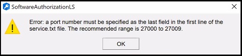 The error: a port number must be specified as the last field in the first line of the server.txt. file. The recommended range is 27000 to 27009.  returned in ArcGIS License Manager