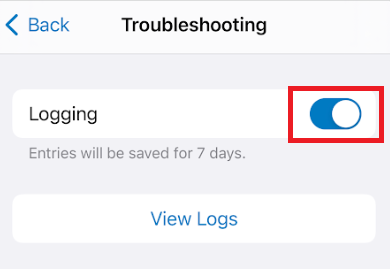 Enable logging toggle
