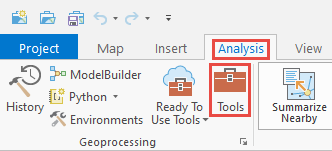The location of the Tools icon in the Analysis ribbon tab