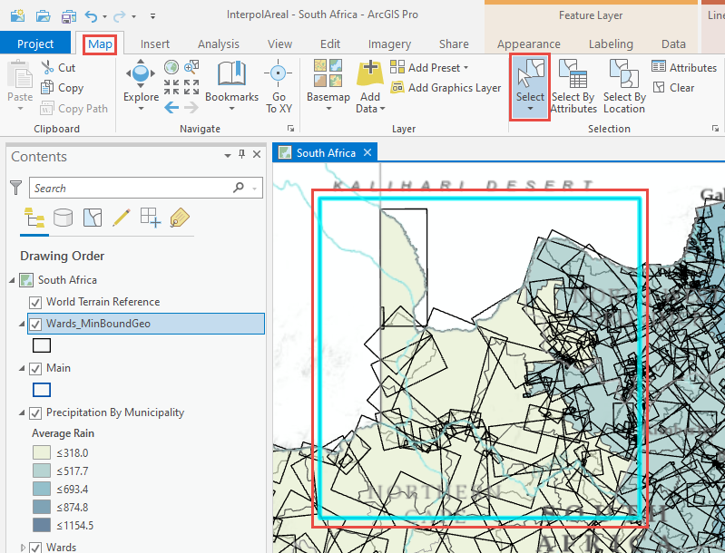 Selecting the large polygon on the map by using the Select tool