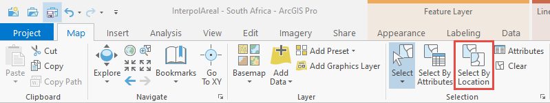 The location of the Select By Location tool in ArcGIS Pro