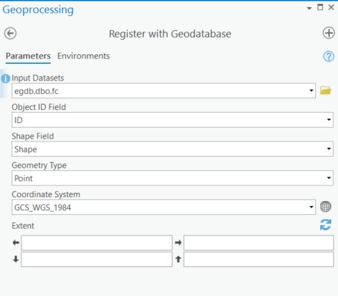 Geoprocessing registration dialog