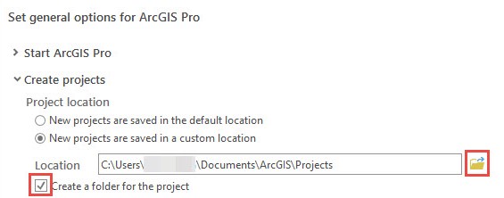 The Set general options for ArcGIS Pro window.