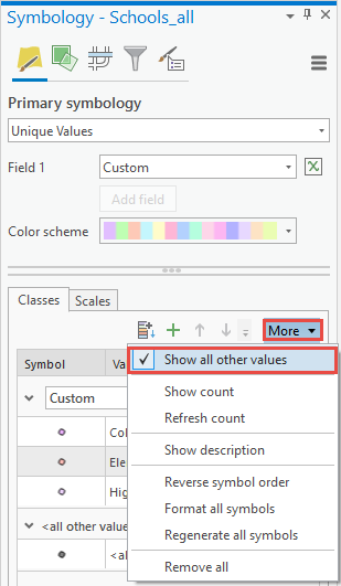 Uncheck Show all other values from the More drop-down menu in the Symbology pane