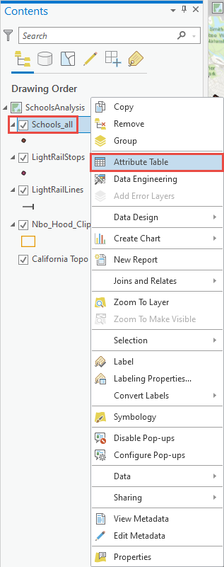 How to open the Attribute Table of a feature class in the Contents pane