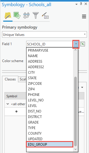 Selecting the newly created field for the Field 1 option in the Symbology pane