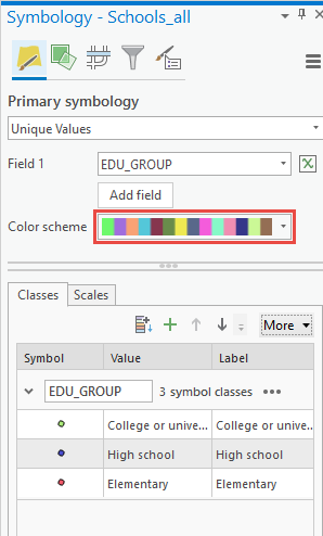 Choosing a color scheme for the symbols in the Symbology pane