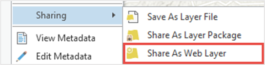 The Contents pane with the Share As Web Layer option enabled.